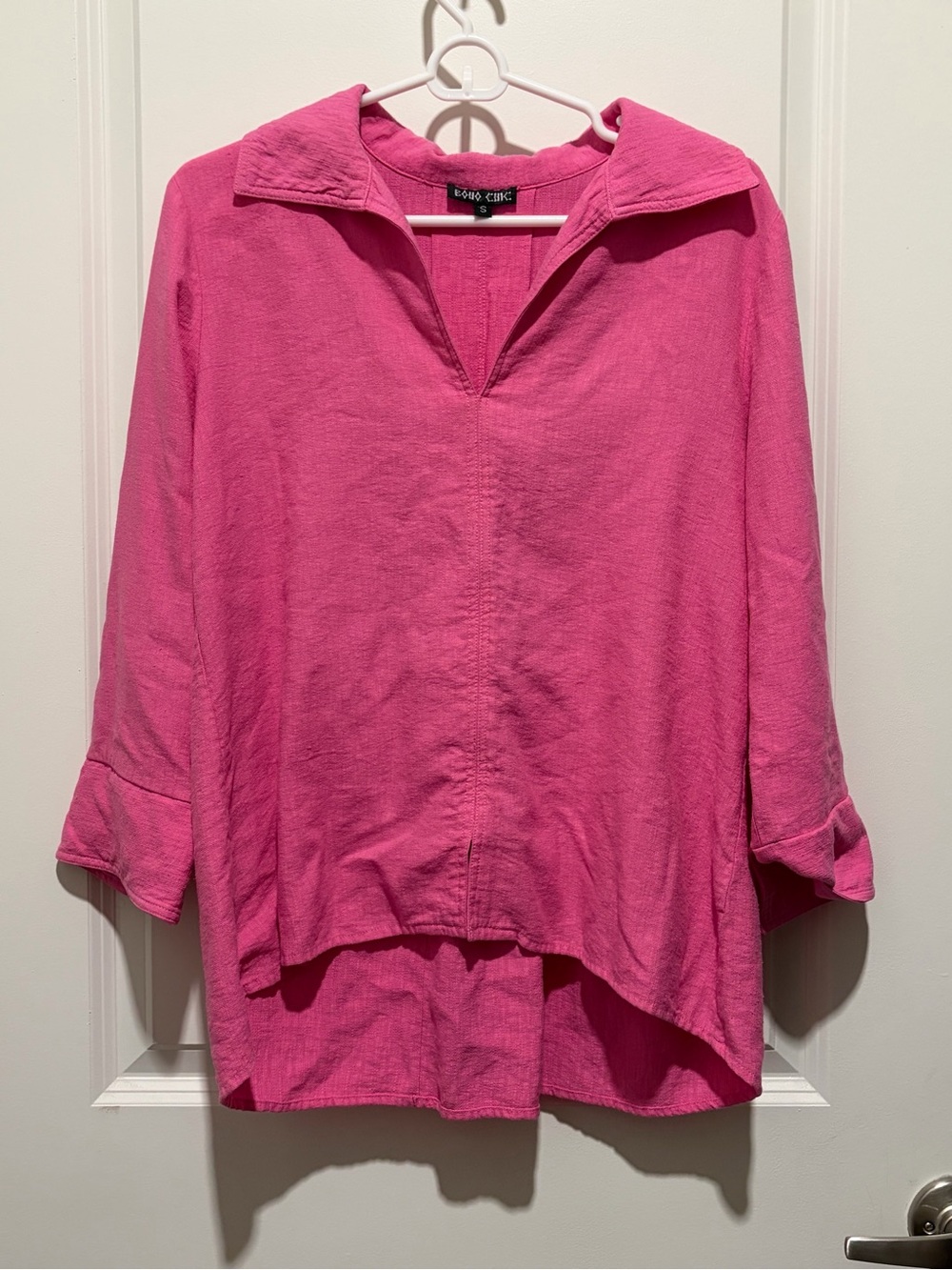 Boho Chic Pink Relaxed Collared Women's Top